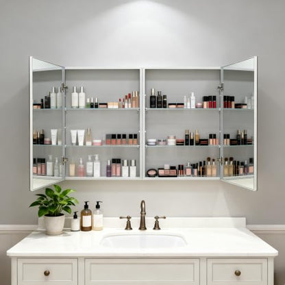 18"x 24"Bathroom Medicine Cabinet,Double-Sided Mirror Door | Silver Aluminium Frame,Lightweight,Sturdy and Attractive,Simple Wall-Mounted,Adjustable Shelves,Tempered Glass - size: 18"x 24"