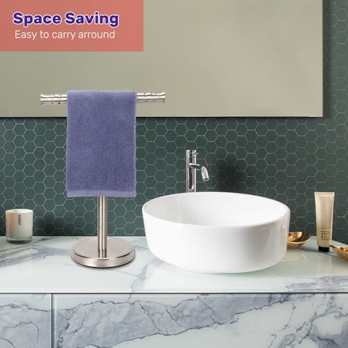 Hand Towel Holder Stand for Bathroom Vanity Countertop SUS304 Stainless Steel T-Shape Free Standing Towel Rack Stand Towel Bar for Bathroom Kitchen (Brushed Nickel) - color: Brushed Nickel