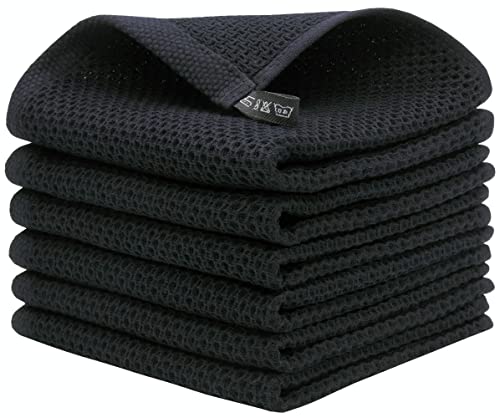 Cotton Dish Rags Dish Cloths for Washing Dishes,12”x12”,6 Pack, Black | Soft Kitchen Washcloths Rags, Absorbent Waffle Kitchen Hand Towels, Cotton Dish Towels for Kitchen Drying - color: Black, size: 12inch x 12inch
