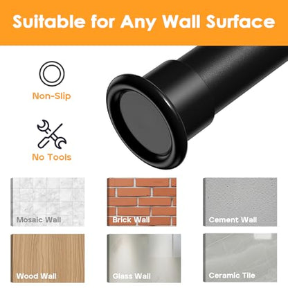 Tension Curtain Rod 43-124 Inches Extra Long Black Heavy Duty | Tension Rods Adjustable Curtain Rod No Drilling Spring Loaded Tension Rod for Windows Patio Curtains and Non Slip - color: Black, size: 43 to 124 inches