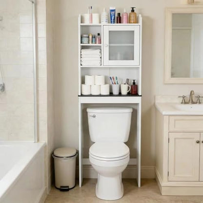 ZENY Over The Toilet Storage Cabinet, Bathroom Organizer with Adjustable Shelf and Double Doors, Freestanding Bathroom Space Saver Toilet Rack (White) - color: White