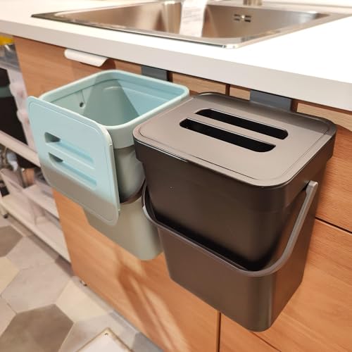 stonespace Kitchen Compost Bin 1.3 Gal Hanging Under Sink Trash Can,Black | Cabinet Door Hanging, Countertop or Under Sink, Food Waste Pail,Odorless No Charcoal Filter - color: Black, size: 5L/1.3GAL