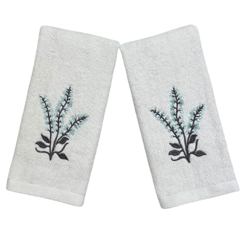 Serafina Home Floral Guest Hand Fingertip Towels for Bathroom or Bath, Light Blue Flowers and Leaf Design, 2 Piece Ashley Set, 100% Cotton, 12" x 18" - color: Ashley Tip