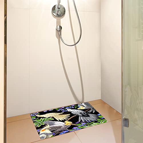 Bath Tub Mat Non Slip Shower Mat Cockatiel Parrots Budgie Extra Long Bathtub Mat 26.8x15 inches Bathroom Bath Mat with Suction Cups Drain Holes Machine Washable - color: Cockatiel Parrots Budgie