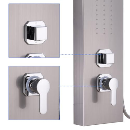 ELLO&ALLO Rainfall Waterfall Shower Head Rain Massage System with Body Jets Stainless Steel Bathroom Shower Panel Tower System, Brushed Nickel - color: Brushed A