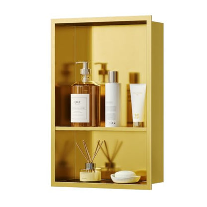 Qeke 12" x 18" Stainless Steel Shower Niche w/Double Shelves, Brushed Golden - color: Brushed Golden, size: 12X18"