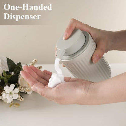 BosilunLife Foaming Soap Dispenser Set-Grey Ceramic FoamSoap Dispenser | 12oz with Rust Proof Pump, Easy Pressing, Refillable for Kitchen, Bathroom - 2 Pack - color: Grey-foam Pump