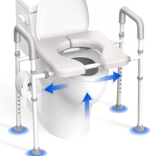 Raised Toilet Seat with Handles Width & Height Adjustable | Toilet Seat Risers for Seniors, 400lbs Heavy Duty Elevated Handicap Toilet Riser, Fit Any Toilet - size: Standard