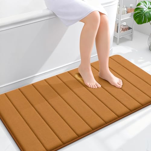 OLANLY Memory Foam Long Bathroom Rugs Runner 44x24, Super Soft Absorbent | Ochre, Quick Dry Bath Mat, Machine Washable Shower Floor Rugs, Bathmat Carpet for Bathroom Floor, Tub and Shower - color: Ochre, size: 44" X 24"
