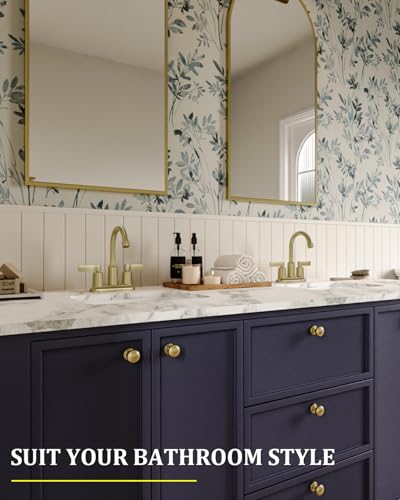 Brushed Gold Bathroom Sink Faucet 3 Hole 4 Inch Centerset Bathroom Faucets | Faucet for Bathroom Sink with Pop Up Drain and 2 Supply Hoses 2 Handle Bathroom Faucet for Sink Vanity RV Evolvegoods - color: Brushed Gold