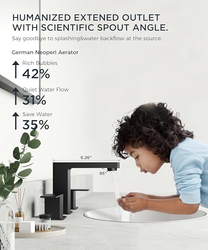 QFN Matte Black Bathroom Faucet 3 Hole 8 Inch Widespread for Vanity Faucet | Two Handles Bathroom Sink Faucet Lead-Free Square Design with Supply Lines, 4-12 Inch 3 Hole Install, for RV Vanity Laundry - color: Matte Black, style: Square