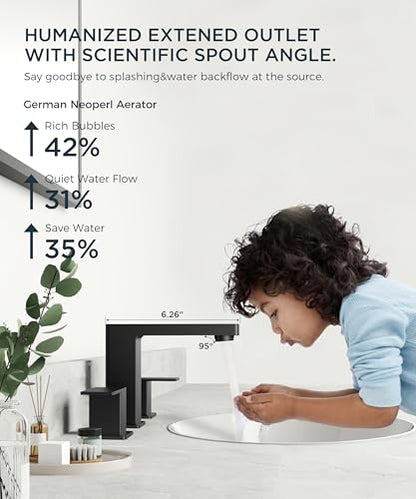 QFN Matte Black Bathroom Faucet 3 Hole 8 Inch Widespread for Vanity Faucet | Two Handles Bathroom Sink Faucet Lead-Free Square Design with Supply Lines, 4-12 Inch 3 Hole Install, for RV Vanity Laundry - color: Matte Black, style: Square