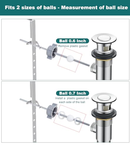 Lavatory Pop-Up Center Piece Assembly,Pop-Up Drain Repair Kit,Fits Most Popular Brands,Replacement Bathroom Sink Pivot Rod,15MM Ball, Chrome（3PCS） - style: 3PCS