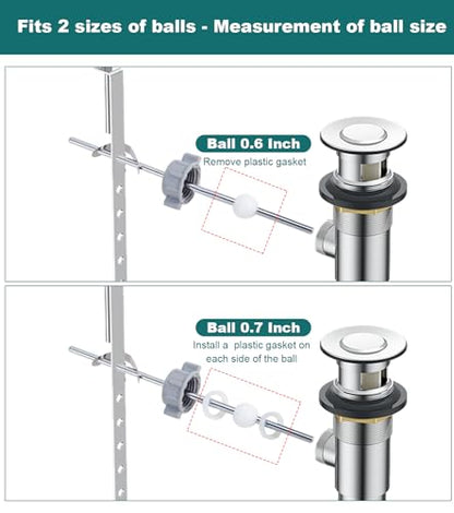 Lavatory Pop-Up Center Piece Assembly,Pop-Up Drain Repair Kit,Fits Most Popular Brands,Replacement Bathroom Sink Pivot Rod,15MM Ball, Chrome（3PCS） - style: 3PCS