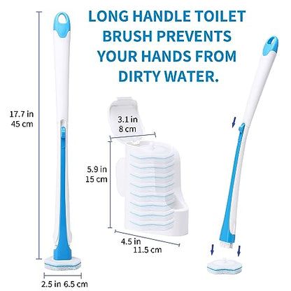 Disposable Toilet Brush with 40PCS Refills, Wall Mounted Compact Bathroom Bowl Wand Cleaning System Long Handle with Storage Caddy