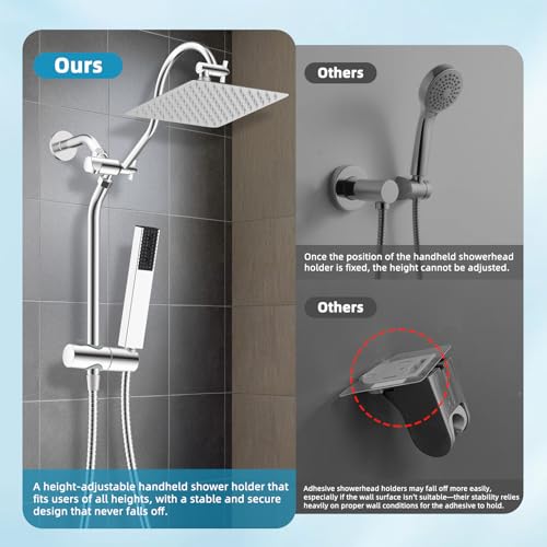 Hibbent Shower Slide Bar with Handheld Shower Head Holder, Stainless Steel Shower Arm Extension Sliding Bar, Height & Angle Adjustment Showerhead Holder, Chrome - color: Chrome