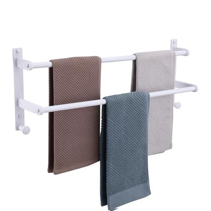 White Double Towel Rack with Hooks, 24 Inch Stainless Steel Towel Rails, Wall Mounted Bathroom Towel Holder - color: White, size: 24-Inch