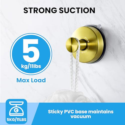 JOMOLA Suction Cup Shower Hooks Bathroom Towel Hooks Suction Hook for Inside Shower Stainless Steel Coat Hooks Wall Mounted,Gold,2PCS - color: Gold