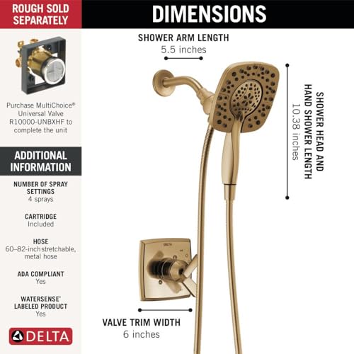 Delta Ashlyn 17 Series Dual-Function Shower Faucet Set with In2ition 2-in-1 Dual Shower Head with Handheld Spray, Gold 2-Handle Valve Trim Kit, Champagne Bronze T17264-I-CZ (Valve Not Included) - color: Champagne Bronze