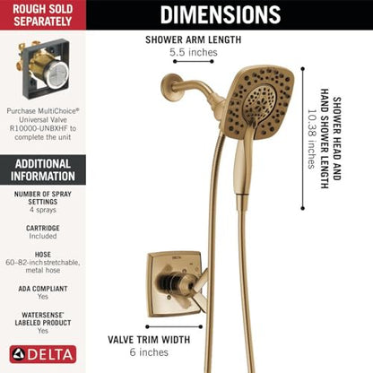 Delta Ashlyn 17 Series Dual-Function Shower Faucet Set with In2ition 2-in-1 Dual Shower Head with Handheld Spray, Gold 2-Handle Valve Trim Kit, Champagne Bronze T17264-I-CZ (Valve Not Included) - color: Champagne Bronze