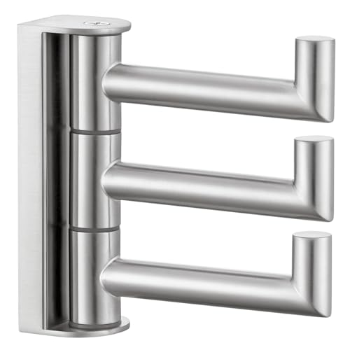 Suyar Swivel Towel Hook Brushed Nickel, Bathroom Robe Hook with 3 Arms | SUS304 Stainless Steel Shower Towel Holder, Space-Saving Design, Holds 3 Towels at Once, Wall Mounted - color: Brushed Nickel, size: 1 Pack