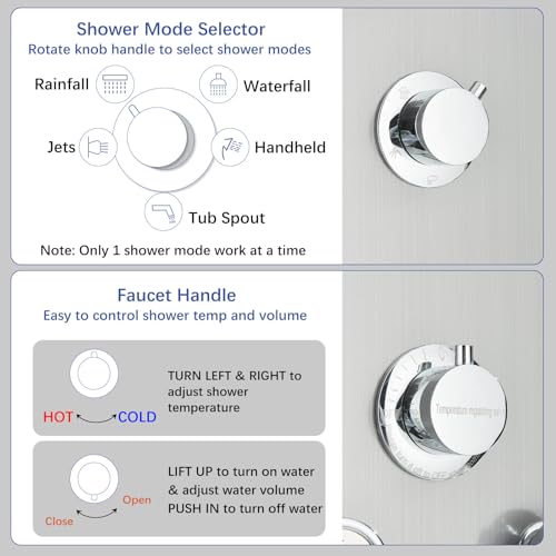 Luxury Shower Tower System with LED Shower Head, 5 Functions Shower Panel Tower System with 4 pcs Body Massage Jets,Stainless Steel Wall Mount Massage Shower Panel Tower System Brushed Nickel - color: Brushed-8125