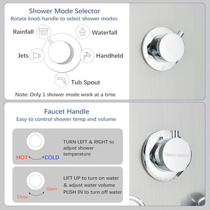 Luxury Shower Tower System with LED Shower Head, 5 Functions Shower Panel Tower System with 4 pcs Body Massage Jets,Stainless Steel Wall Mount Massage Shower Panel Tower System Brushed Nickel - color: Brushed-8125