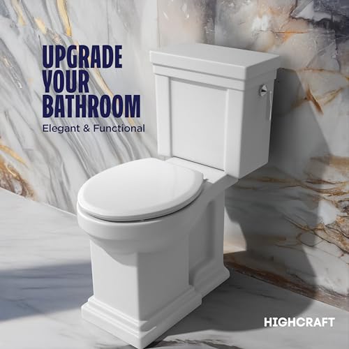 HIGHCRAFT Premium Round Toilet Seat with Slow-Close Design, Adjustable Hinges & Quick Removal Mechanism - Molded Plastic Toilet Seat - Fits Standard Round Toilets - Toilet Seat in White - color: White, size: Round