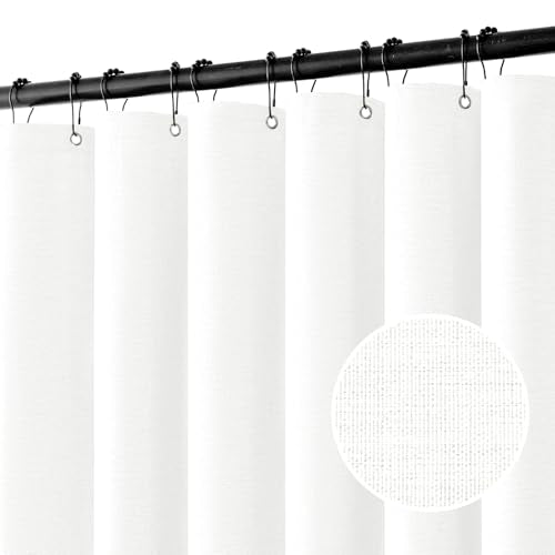MIULEE Linen Fabric Shower Curtain White W60*L72 10 Metal Hooks | Washable, Modern, Heavy Duty, Curtain Set, Waterproof Neutral Thick Cloth Shower Curtains, Bathroom Bathtub - color: White, size: 60"W x 72"L (Pack of 1)