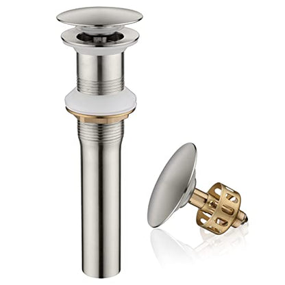 Pop up Sink Drain Stopper Without Overflow Brushed Nickel for Bathroom Vessel Vanity Sink Art Basin, Big Cap Sink Drain Without Overflow, Metal Pop-up Drain Strainer with Detachable Basket Stopper - color: Brushed Nickel, style: without overflow