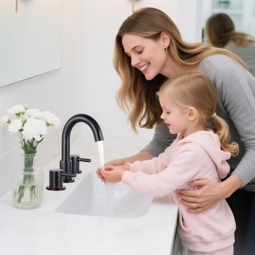 2-Handle Widespread Bathroom Sink Faucet 3 Hole, Oil Rubbed Bronze | Lead-free stainless steel, pop-up drain, Detachable faucet aerator, 360°swivel, for RV & vanity sink 3-hole mount - color: 1-Oil Rubbed Bronze, style: 8 Inch Widespread