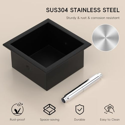 Recessed Toilet Paper Holder Build-in, in Wall Toilet Roll Holder Wall Mounted for Bathroom Renovation Stainless Steel Toilet Tissue Holder (Matte Black)