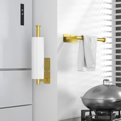 Paper Towel Holder Under Cabinet No Drilling, Self Adhesive Paper Towel Holder Wall Mount for Kitchen Rack, Under Counter Napin Holder No Drill, RV, 304 Stainless Steel, Gold Brass - color: Gold