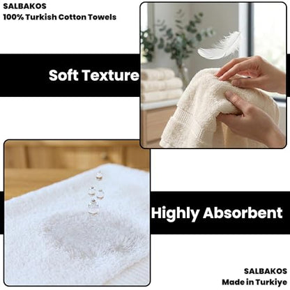 SALBAKOS 100% Turkish Cotton Bathroom Towel Set of 6-Piece, Aqua | 630 Gsm Thick Super Soft Highly Absorbent 2 Bath + 2 Hand + 2 Washcloth Towels Sets, Giftable, Hotel Quality, Made in Turkey - color: Aqua, size: 6 Piece Towel Set