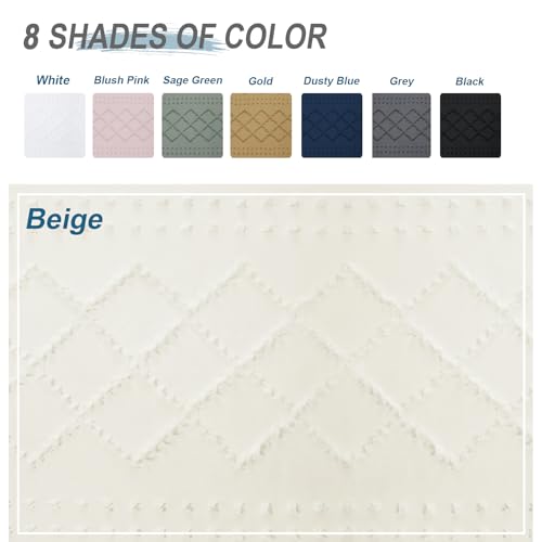 Beige Fabric Shower Curtain 72x72 Inches, Clip Jacquard Farmhouse Plaid Striped Cloth Shower Curtain, Boho Tufted Hotel Bathroom Shower Curtain Sets - color: Beige, size: 72"W x 72"L (Pack of 1)