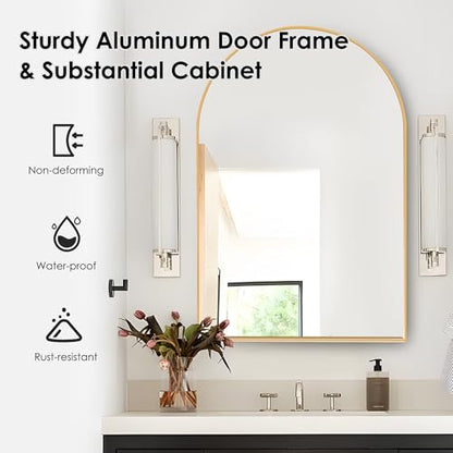 sogesfurniture Recessed Bathroom Medicine Cabinet, 36"x24", Arched, Wall Cabinet with Beveled Mirror, Aluminum Frame, Gold - color: Gold-arched, size: 24x36 inch