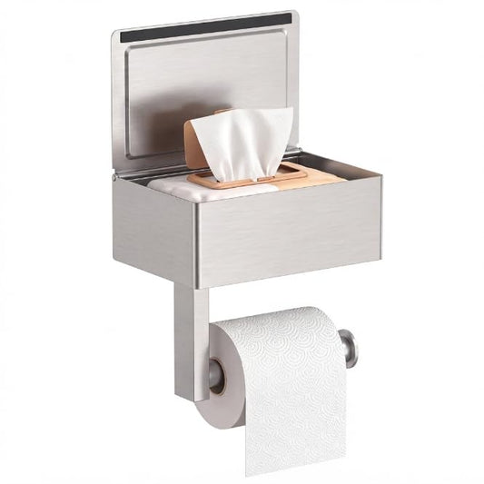 FORIOUS Toilet Paper Holder with Shelf, Wall-Mounted Modern Wipes Dispenser | Brushed Nickel | Toilet Paper Holder with Storage | Baby Wipes Dispenser for Bathroom | 6.5"x4.5" Lighter Shelf - color: Stainless Steel, size: 1 Pack-6.5" (L)