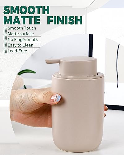 BosilunLife Foam Soap Dispenser, Hand Pump Dispenser for Kitchen Sink | Ceramic Foaming Hand Wash Dispenser for Bathroom Modern Farmhouse Small Soap Dispenser Lotion (Khaki, Foam Pump) - color: Khaki-foam Pump