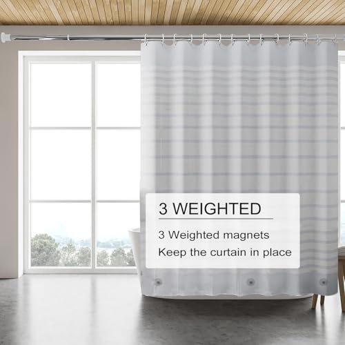 TIKABC Shower Curtain Liner, 4G PEVA Shower Liner, Plastic Waterproof Shower Curtains, 72x72 inch with Grommet Holes 3 Magnetic Weights - color: Horizontal Stripe