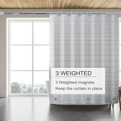 TIKABC Shower Curtain Liner, 4G PEVA Shower Liner, Plastic Waterproof Shower Curtains, 72x72 inch with Grommet Holes 3 Magnetic Weights - color: Horizontal Stripe
