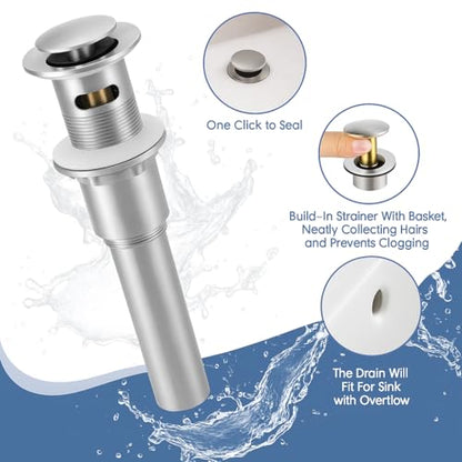 Two Handle 8inch Widespread Bathroom Faucet 3 Holes, Bathroom Sink Faucet with Metal Pop up Drain Assembly and cUPC Water Supply Lines, Brushed Nickel - color: Brushed Nickel