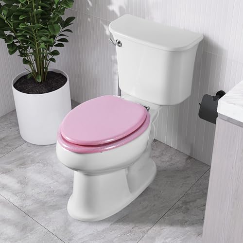 Angol Shiold Glitter Toilet Seat Molded Wood Elongated Toilet Seat with Quietly Close and Quick Release Hinges, Easy to Clean also Easy to Install (Elongated 18.5'', Pink) - color: Pink, size: Elongated 18.5‘’