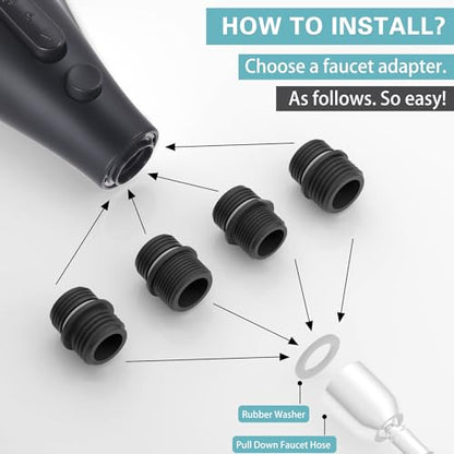Kitchen Faucet Replacement with Pull Down Nozzle and 11 Adapters - 4 Modes (Black) - color: Black