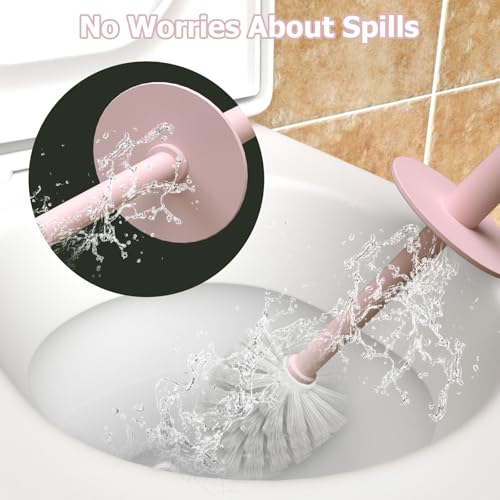 Topsky 2 Pack Compact Toilet Brush & Holder Set, Plastic Round Barrel Loo Brush with 2 Replacement Toilet Brush Head, Durable for Bathroom Toilet, Pink - color: Pink