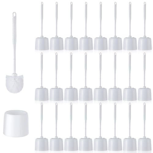 Roshtia 24 Sets Toilet Brush and Holder Set for Bathroom Toilet Bowl Brush Scrubber with Caddy for Deep Cleaning, 14.57 Height (White) - color: White