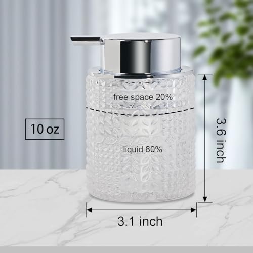 Foaming Hand Soap Dispenser, 10 oz Refillable Clear Glass Foam Soap Dispenser with Large Pump Bottle Container for Kitchen and Bathroom,1 pc - color: Silver