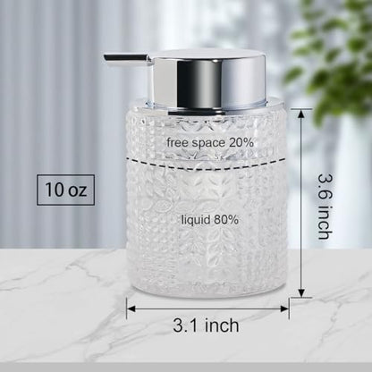 Foaming Hand Soap Dispenser, 10 oz Refillable Clear Glass Foam Soap Dispenser with Large Pump Bottle Container for Kitchen and Bathroom,1 pc - color: Silver