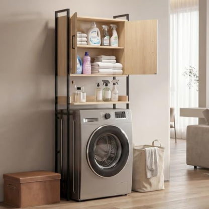 Karl home Over The Toilet Storage Cabinet, Bathroom Space Saver Organizer | Freestanding Above Toilet Rack with Adjustable Shelf, Open Shelf and Acrylic Glass Doors for Bathroom Storage