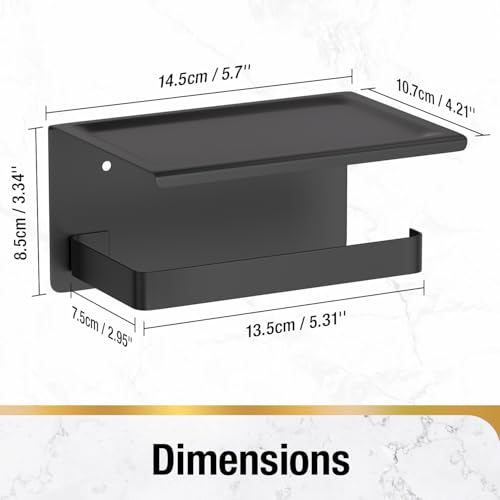 HITSLAM Toilet Paper Holder with Phone Shelf Matte Black, Adhesive or Screw Wall Mount Toilet Paper Roll Holder, Rustproof Stainless Steel Toilet Tissue Holder for Bathroom, Kitchen - color: Black