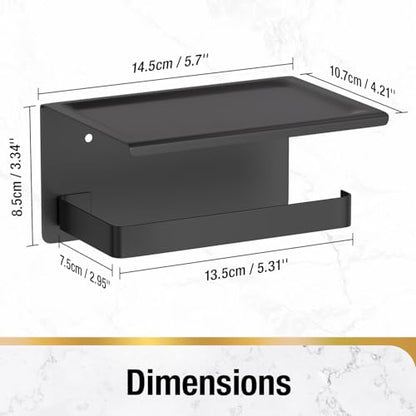 HITSLAM Toilet Paper Holder with Phone Shelf Matte Black, Adhesive or Screw Wall Mount Toilet Paper Roll Holder, Rustproof Stainless Steel Toilet Tissue Holder for Bathroom, Kitchen - color: Black